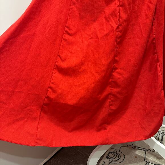 Commense Red Linen-Blend Pleated Maxi Dress With Front Keyhole Cutout Cottage - Picture 12 of 14